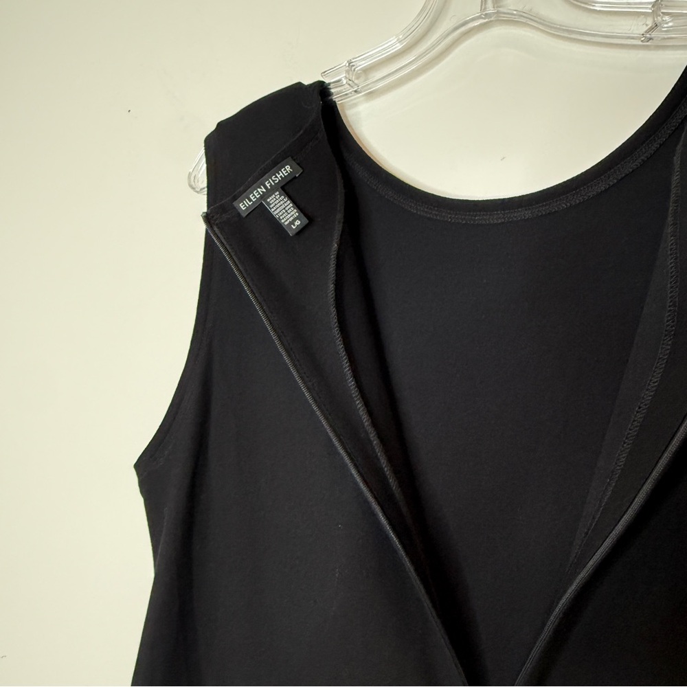 Eileen Fisher Washable Stretch Crepe Jumpsuit Large Front Tie Wide Leg Black - Picture 6 of 9